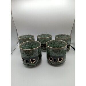 Somayaki Japan Soma Ware Double Wall Crackle Tea Cups Gold Horse VTG Set Of Five